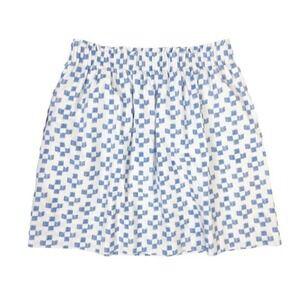 Madewell Ikat Blue Crosshatch Shirred Waist 100% Cotton‎ White Mini Skirt Size S
